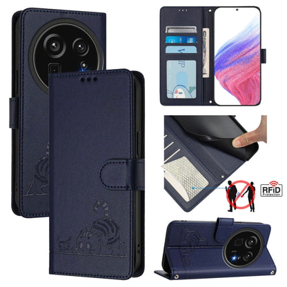 Cat Rat Embossed Pattern RFID Leather Phone Case with Lanyard, For Sharp Aquos wish6, For Sharp Aquos R11, For Sharp Aquos Sense10, For Sharp Basio Active 3, For Sharp Aquos Sense9 Plus, For Sharp Aquos Sense9, For Sharp Aquos R9 Pro                   ...