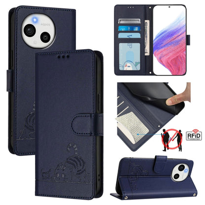 Cat Rat Embossed Pattern RFID Leather Phone Case with Lanyard, For Sharp Aquos wish6, For Sharp Aquos R11, For Sharp Aquos Sense10, For Sharp Basio Active 3, For Sharp Aquos Sense9 Plus, For Sharp Aquos Sense9, For Sharp Aquos R9 Pro                   ...