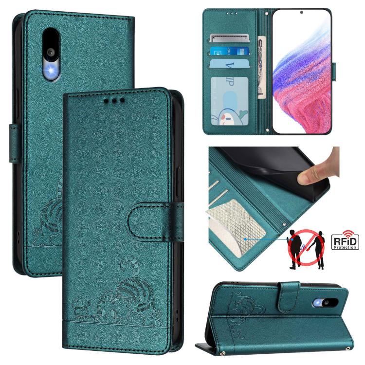 Cat Rat Embossed Pattern RFID Leather Phone Case with Lanyard, For Sharp Aquos wish6, For Sharp Aquos R11, For Sharp Aquos Sense10, For Sharp Basio Active 3, For Sharp Aquos Sense9 Plus, For Sharp Aquos Sense9, For Sharp Aquos R9 Pro                   ...
