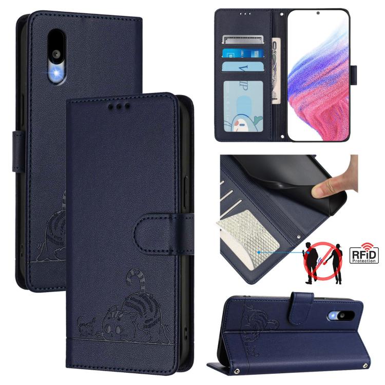 Cat Rat Embossed Pattern RFID Leather Phone Case with Lanyard, For Sharp Aquos wish6, For Sharp Aquos R11, For Sharp Aquos Sense10, For Sharp Basio Active 3, For Sharp Aquos Sense9 Plus, For Sharp Aquos Sense9, For Sharp Aquos R9 Pro                   ...