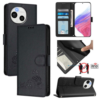 Cat Rat Embossed Pattern RFID Leather Phone Case with Lanyard, For Sharp Aquos wish6, For Sharp Aquos R11, For Sharp Aquos Sense10, For Sharp Basio Active 3, For Sharp Aquos Sense9 Plus, For Sharp Aquos Sense9, For Sharp Aquos R9 Pro                   ...