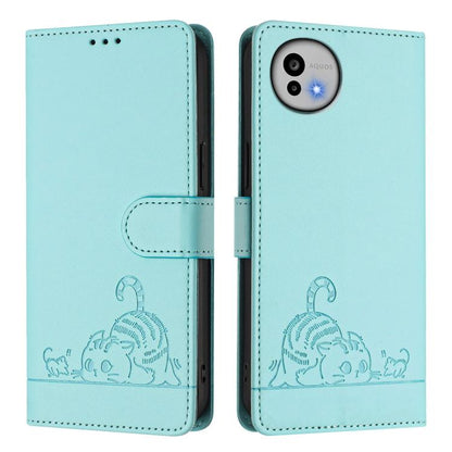 Cat Rat Embossed Pattern RFID Leather Phone Case with Lanyard, For Sharp Aquos wish6, For Sharp Aquos R11, For Sharp Aquos Sense10, For Sharp Basio Active 3, For Sharp Aquos Sense9 Plus, For Sharp Aquos Sense9, For Sharp Aquos R9 Pro                   ...