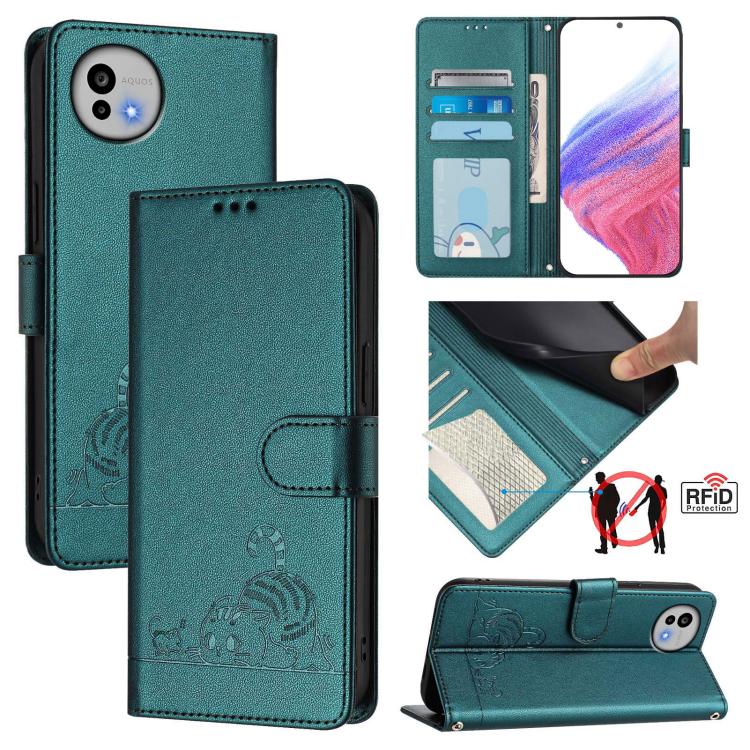 Cat Rat Embossed Pattern RFID Leather Phone Case with Lanyard, For Sharp Aquos wish6, For Sharp Aquos R11, For Sharp Aquos Sense10, For Sharp Basio Active 3, For Sharp Aquos Sense9 Plus, For Sharp Aquos Sense9, For Sharp Aquos R9 Pro                   ...