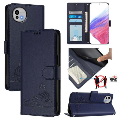 Cat Rat Embossed Pattern RFID Leather Phone Case with Lanyard, For Sharp Aquos wish6, For Sharp Aquos R11, For Sharp Aquos Sense10, For Sharp Basio Active 3, For Sharp Aquos Sense9 Plus, For Sharp Aquos Sense9, For Sharp Aquos R9 Pro                   ...