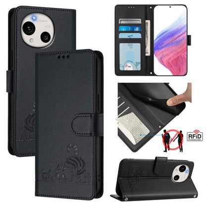 Cat Rat Embossed Pattern RFID Leather Phone Case with Lanyard, For Sharp Aquos wish6, For Sharp Aquos R11, For Sharp Aquos Sense10, For Sharp Basio Active 3, For Sharp Aquos Sense9 Plus, For Sharp Aquos Sense9, For Sharp Aquos R9 Pro                   ...