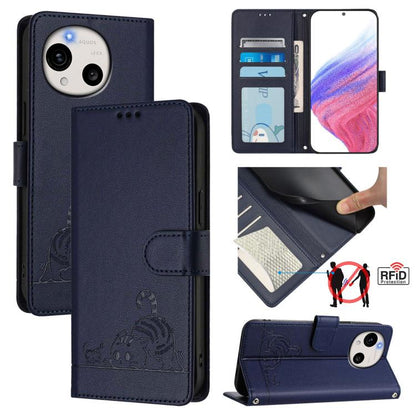 Cat Rat Embossed Pattern RFID Leather Phone Case with Lanyard, For Sharp Aquos wish6, For Sharp Aquos R11, For Sharp Aquos Sense10, For Sharp Basio Active 3, For Sharp Aquos Sense9 Plus, For Sharp Aquos Sense9, For Sharp Aquos R9 Pro                   ...