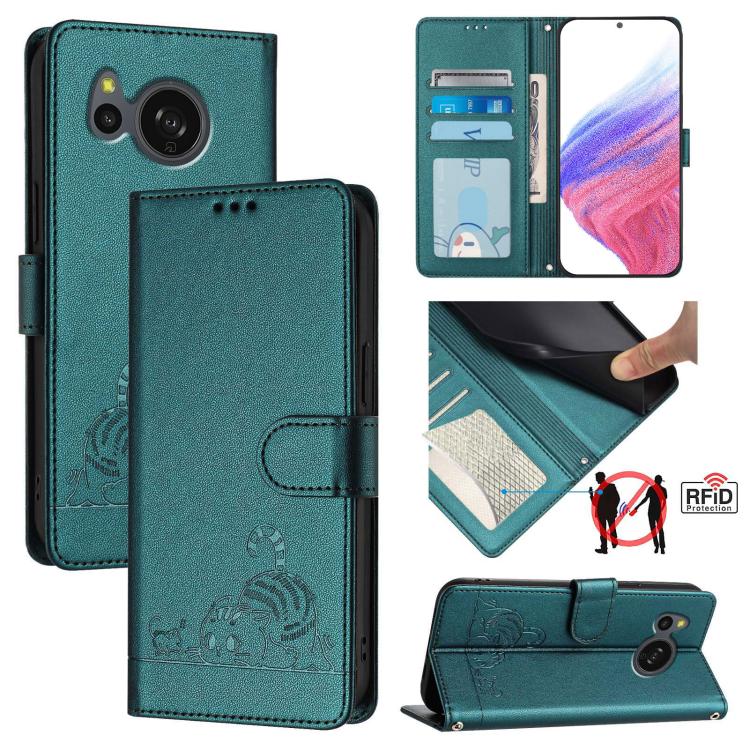 Cat Rat Embossed Pattern RFID Leather Phone Case with Lanyard, For Sharp Aquos wish6, For Sharp Aquos R11, For Sharp Aquos Sense10, For Sharp Basio Active 3, For Sharp Aquos Sense9 Plus, For Sharp Aquos Sense9, For Sharp Aquos R9 Pro                   ...