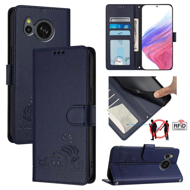 Cat Rat Embossed Pattern RFID Leather Phone Case with Lanyard, For Sharp Aquos wish6, For Sharp Aquos R11, For Sharp Aquos Sense10, For Sharp Basio Active 3, For Sharp Aquos Sense9 Plus, For Sharp Aquos Sense9, For Sharp Aquos R9 Pro                   ...