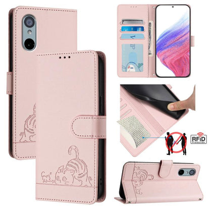 Cat Rat Embossed Pattern RFID Leather Phone Case with Lanyard, For Sharp Aquos wish6, For Sharp Aquos R11, For Sharp Aquos Sense10, For Sharp Basio Active 3, For Sharp Aquos Sense9 Plus, For Sharp Aquos Sense9, For Sharp Aquos R9 Pro                   ...