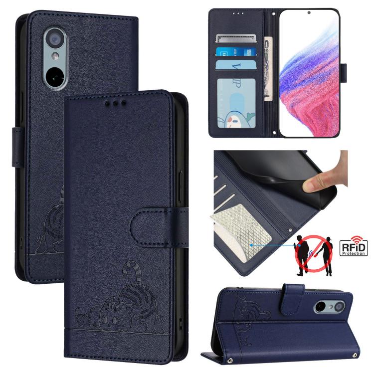 Cat Rat Embossed Pattern RFID Leather Phone Case with Lanyard, For Sharp Aquos wish6, For Sharp Aquos R11, For Sharp Aquos Sense10, For Sharp Basio Active 3, For Sharp Aquos Sense9 Plus, For Sharp Aquos Sense9, For Sharp Aquos R9 Pro                   ...