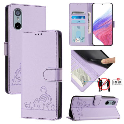 Cat Rat Embossed Pattern RFID Leather Phone Case with Lanyard, For Sharp Aquos wish6, For Sharp Aquos R11, For Sharp Aquos Sense10, For Sharp Basio Active 3, For Sharp Aquos Sense9 Plus, For Sharp Aquos Sense9, For Sharp Aquos R9 Pro                   ...