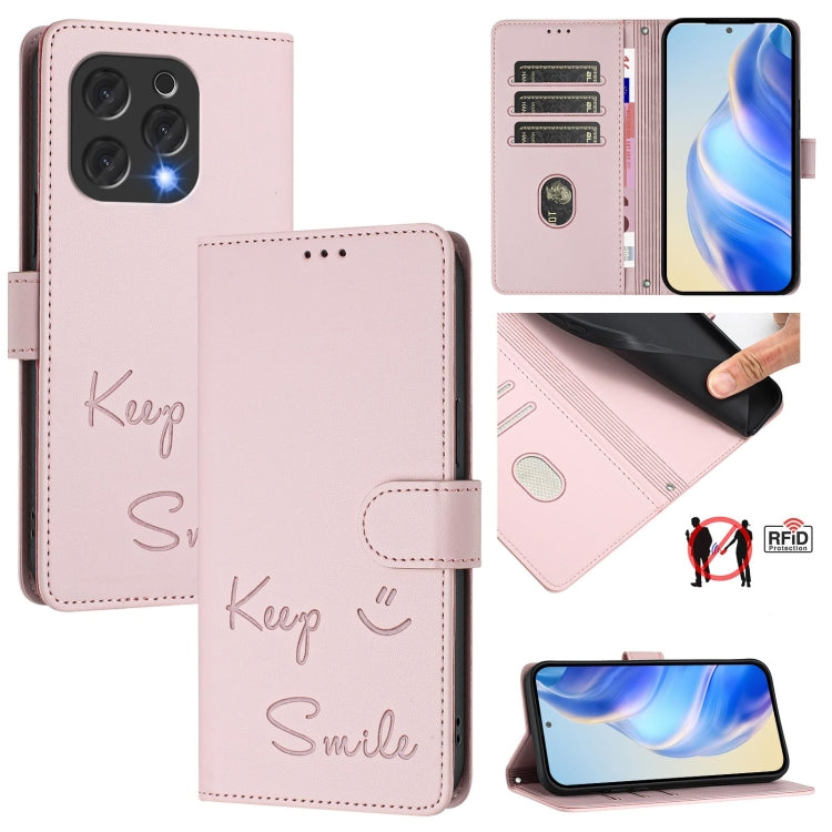 Smile Embossing RFID Leather Phone Case, For Doogee Note 56 / Note 56 Pro, For Doogee N60 Pro, For Doogee Note 59 / Note 59 Pro, For Doogee N55 Plus