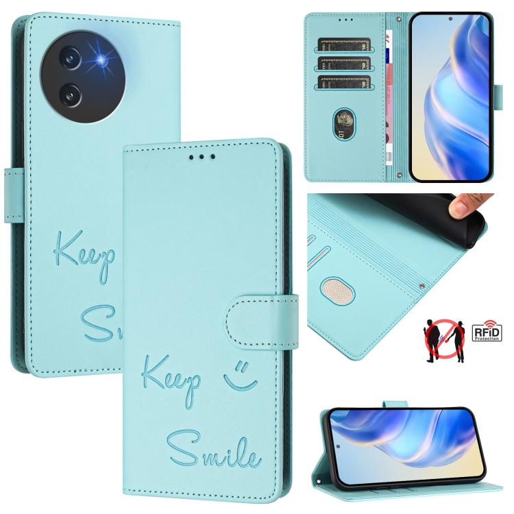 Smile Embossing RFID Leather Phone Case, For Doogee Note 56 / Note 56 Pro, For Doogee N60 Pro, For Doogee Note 59 / Note 59 Pro, For Doogee N55 Plus