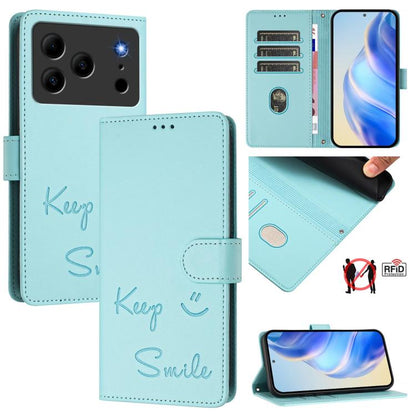 Smile Embossing RFID Leather Phone Case, For Doogee Note 56 / Note 56 Pro, For Doogee N60 Pro, For Doogee Note 59 / Note 59 Pro, For Doogee N55 Plus