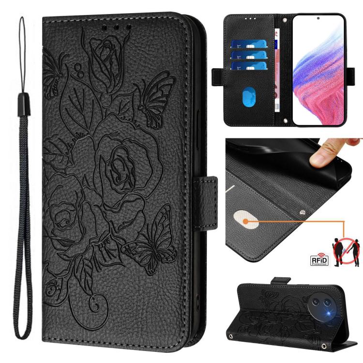 Embossed Rose RFID Anti-theft Leather Phone Case, For Doogee Note 56 / Note 56 Pro, For Doogee N60 Pro, For Doogee Note 59 / Note 59 Pro, For Doogee N55 Plus