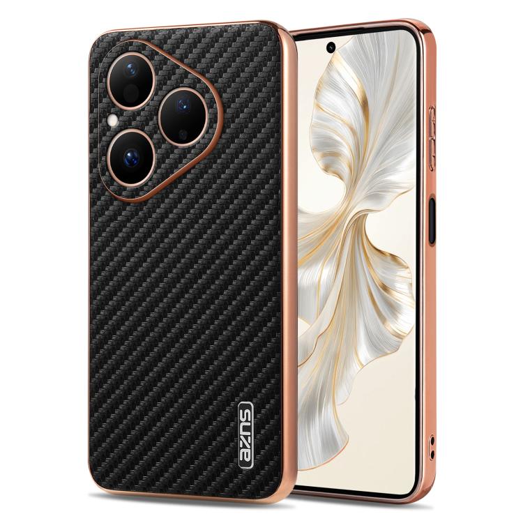 AZNS Electroplated Edge Carbon Fiber Texture Phone Case, For Huawei Mate 80 Pro Max, For Huawei Mate 80 Pro / Mate 80, For Huawei Pura 80 Ultra 5G, For Huawei Pura 80 Pro / Pro+ 5G, For Huawei Pura 80 5G, For Huawei nova 14 Ultra, For Huawei nova 14 Pr...