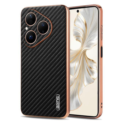 AZNS Electroplated Edge Carbon Fiber Texture Phone Case, For Huawei Mate 80 Pro Max, For Huawei Mate 80 Pro / Mate 80, For Huawei Pura 80 Ultra 5G, For Huawei Pura 80 Pro / Pro+ 5G, For Huawei Pura 80 5G, For Huawei nova 14 Ultra, For Huawei nova 14 Pr...