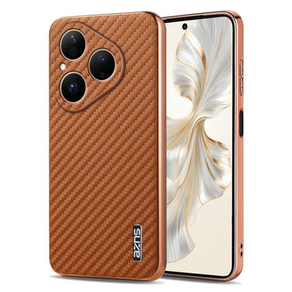 AZNS Electroplated Edge Carbon Fiber Texture Phone Case, For Huawei Mate 80 Pro Max, For Huawei Mate 80 Pro / Mate 80, For Huawei Pura 80 Ultra 5G, For Huawei Pura 80 Pro / Pro+ 5G, For Huawei Pura 80 5G, For Huawei nova 14 Ultra, For Huawei nova 14 Pr...