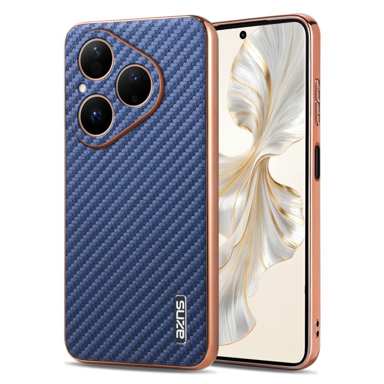 AZNS Electroplated Edge Carbon Fiber Texture Phone Case, For Huawei Mate 80 Pro Max, For Huawei Mate 80 Pro / Mate 80, For Huawei Pura 80 Ultra 5G, For Huawei Pura 80 Pro / Pro+ 5G, For Huawei Pura 80 5G, For Huawei nova 14 Ultra, For Huawei nova 14 Pr...