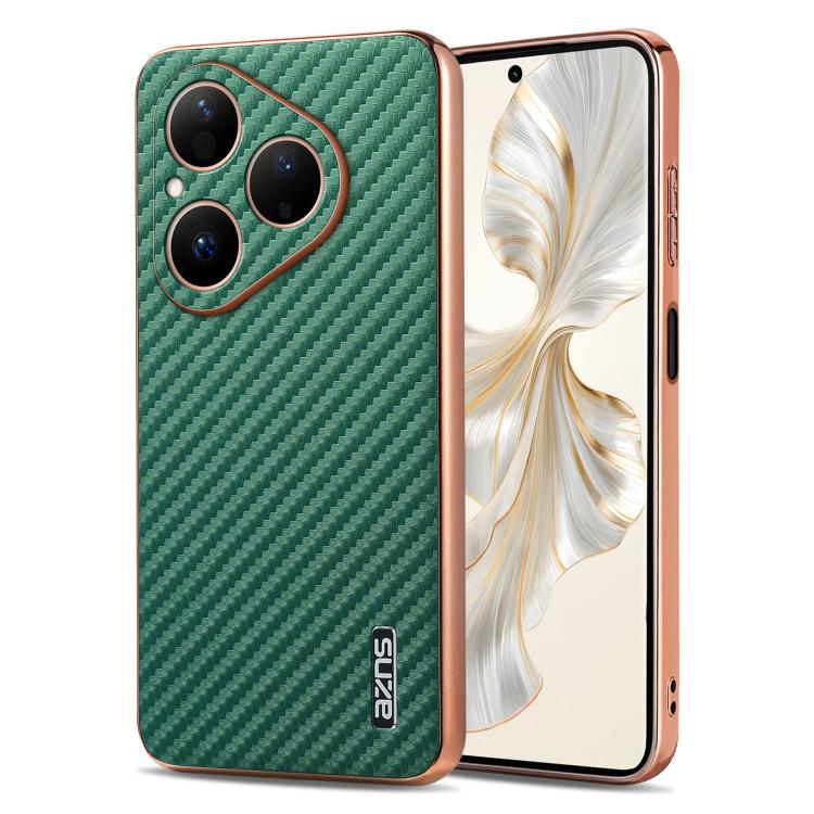 AZNS Electroplated Edge Carbon Fiber Texture Phone Case, For Huawei Mate 80 Pro Max, For Huawei Mate 80 Pro / Mate 80, For Huawei Pura 80 Ultra 5G, For Huawei Pura 80 Pro / Pro+ 5G, For Huawei Pura 80 5G, For Huawei nova 14 Ultra, For Huawei nova 14 Pr...