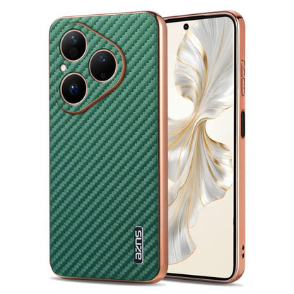 AZNS Electroplated Edge Carbon Fiber Texture Phone Case, For Huawei Mate 80 Pro Max, For Huawei Mate 80 Pro / Mate 80, For Huawei Pura 80 Ultra 5G, For Huawei Pura 80 Pro / Pro+ 5G, For Huawei Pura 80 5G, For Huawei nova 14 Ultra, For Huawei nova 14 Pr...