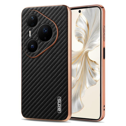 AZNS Electroplated Edge Carbon Fiber Texture Phone Case, For Huawei Mate 80 Pro Max, For Huawei Mate 80 Pro / Mate 80, For Huawei Pura 80 Ultra 5G, For Huawei Pura 80 Pro / Pro+ 5G, For Huawei Pura 80 5G, For Huawei nova 14 Ultra, For Huawei nova 14 Pr...
