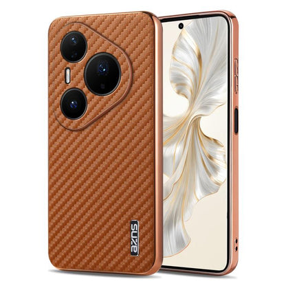 AZNS Electroplated Edge Carbon Fiber Texture Phone Case, For Huawei Mate 80 Pro Max, For Huawei Mate 80 Pro / Mate 80, For Huawei Pura 80 Ultra 5G, For Huawei Pura 80 Pro / Pro+ 5G, For Huawei Pura 80 5G, For Huawei nova 14 Ultra, For Huawei nova 14 Pr...