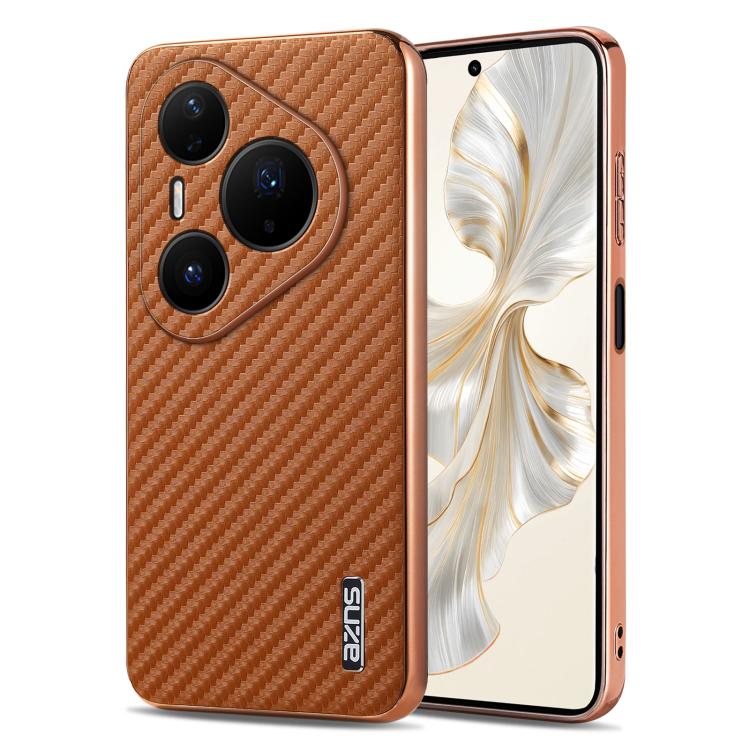 AZNS Electroplated Edge Carbon Fiber Texture Phone Case, For Huawei Mate 80 Pro Max, For Huawei Mate 80 Pro / Mate 80, For Huawei Pura 80 Ultra 5G, For Huawei Pura 80 Pro / Pro+ 5G, For Huawei Pura 80 5G, For Huawei nova 14 Ultra, For Huawei nova 14 Pr...