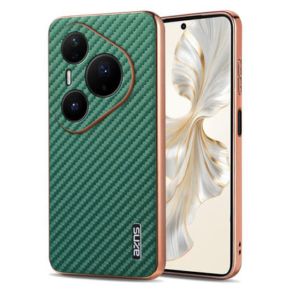 AZNS Electroplated Edge Carbon Fiber Texture Phone Case, For Huawei Mate 80 Pro Max, For Huawei Mate 80 Pro / Mate 80, For Huawei Pura 80 Ultra 5G, For Huawei Pura 80 Pro / Pro+ 5G, For Huawei Pura 80 5G, For Huawei nova 14 Ultra, For Huawei nova 14 Pr...