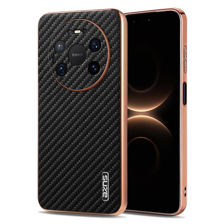 AZNS Electroplated Edge Carbon Fiber Texture Phone Case, For Huawei Mate 80 Pro Max, For Huawei Mate 80 Pro / Mate 80, For Huawei Pura 80 Ultra 5G, For Huawei Pura 80 Pro / Pro+ 5G, For Huawei Pura 80 5G, For Huawei nova 14 Ultra, For Huawei nova 14 Pr...