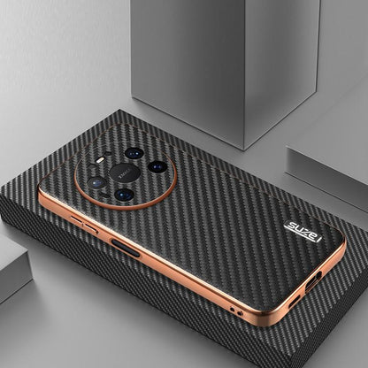AZNS Electroplated Edge Carbon Fiber Texture Phone Case, For Huawei Mate 80 Pro Max, For Huawei Mate 80 Pro / Mate 80, For Huawei Pura 80 Ultra 5G, For Huawei Pura 80 Pro / Pro+ 5G, For Huawei Pura 80 5G, For Huawei nova 14 Ultra, For Huawei nova 14 Pr...