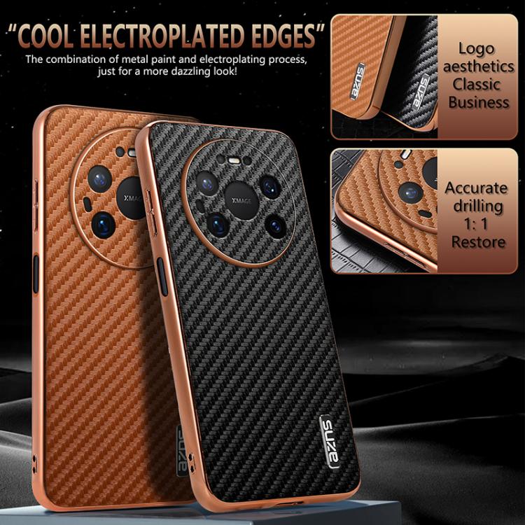 AZNS Electroplated Edge Carbon Fiber Texture Phone Case, For Huawei Mate 80 Pro Max, For Huawei Mate 80 Pro / Mate 80, For Huawei Pura 80 Ultra 5G, For Huawei Pura 80 Pro / Pro+ 5G, For Huawei Pura 80 5G, For Huawei nova 14 Ultra, For Huawei nova 14 Pr...