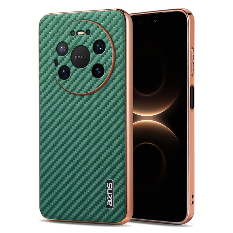 AZNS Electroplated Edge Carbon Fiber Texture Phone Case, For Huawei Mate 80 Pro Max, For Huawei Mate 80 Pro / Mate 80, For Huawei Pura 80 Ultra 5G, For Huawei Pura 80 Pro / Pro+ 5G, For Huawei Pura 80 5G, For Huawei nova 14 Ultra, For Huawei nova 14 Pr...