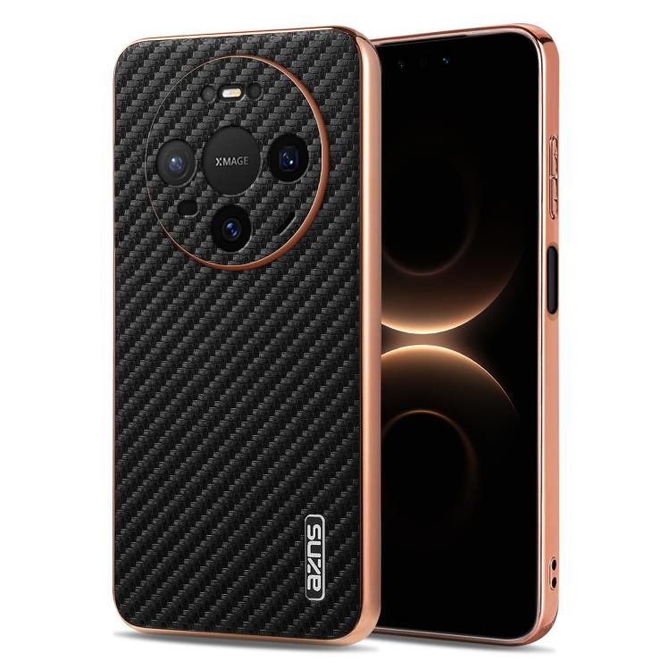 AZNS Electroplated Edge Carbon Fiber Texture Phone Case, For Huawei Mate 80 Pro Max, For Huawei Mate 80 Pro / Mate 80, For Huawei Pura 80 Ultra 5G, For Huawei Pura 80 Pro / Pro+ 5G, For Huawei Pura 80 5G, For Huawei nova 14 Ultra, For Huawei nova 14 Pr...