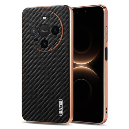 AZNS Electroplated Edge Carbon Fiber Texture Phone Case, For Huawei Mate 80 Pro Max, For Huawei Mate 80 Pro / Mate 80, For Huawei Pura 80 Ultra 5G, For Huawei Pura 80 Pro / Pro+ 5G, For Huawei Pura 80 5G, For Huawei nova 14 Ultra, For Huawei nova 14 Pr...