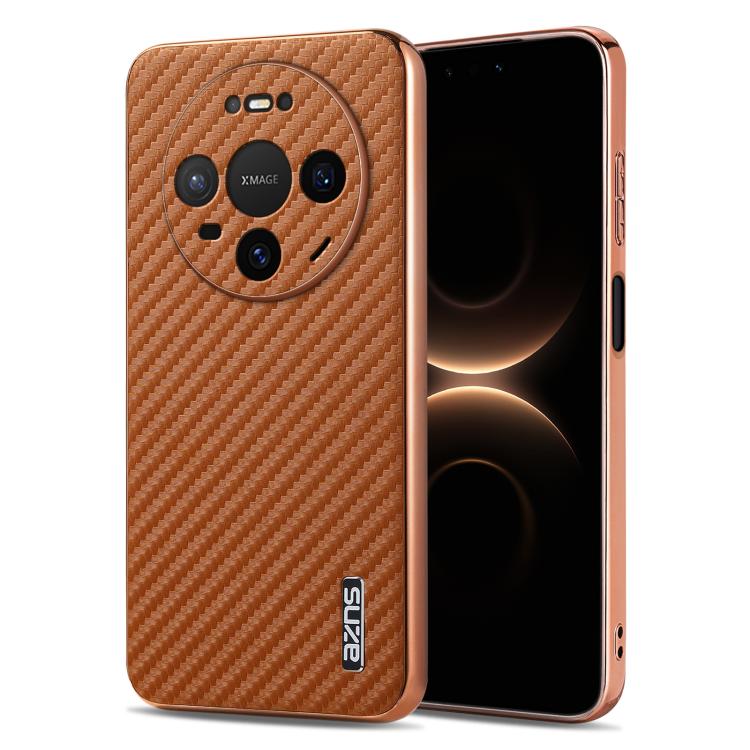 AZNS Electroplated Edge Carbon Fiber Texture Phone Case, For Huawei Mate 80 Pro Max, For Huawei Mate 80 Pro / Mate 80, For Huawei Pura 80 Ultra 5G, For Huawei Pura 80 Pro / Pro+ 5G, For Huawei Pura 80 5G, For Huawei nova 14 Ultra, For Huawei nova 14 Pr...