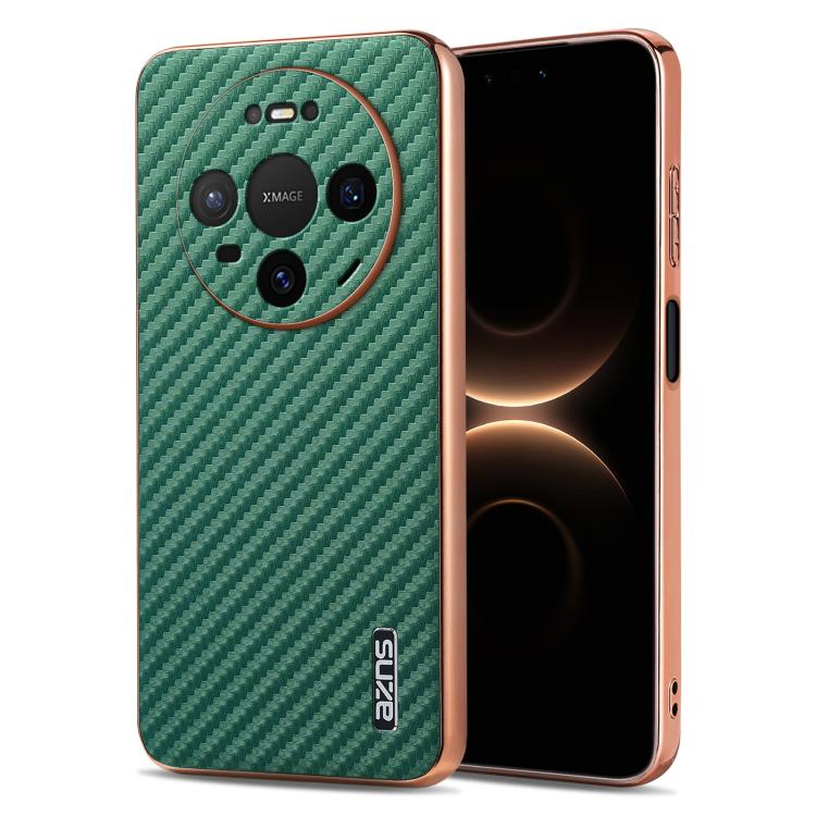 AZNS Electroplated Edge Carbon Fiber Texture Phone Case, For Huawei Mate 80 Pro Max, For Huawei Mate 80 Pro / Mate 80, For Huawei Pura 80 Ultra 5G, For Huawei Pura 80 Pro / Pro+ 5G, For Huawei Pura 80 5G, For Huawei nova 14 Ultra, For Huawei nova 14 Pr...