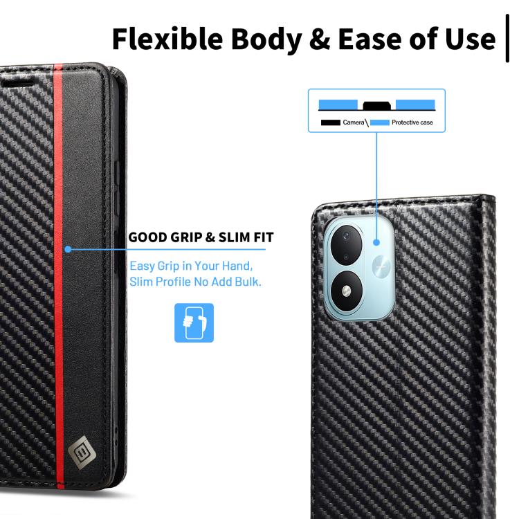 LC.IMEEKE Carbon Fiber Leather Phone Case, For Redmi Note 17 4G / 5G Global 169.7mm, For Redmi Note 17 Pro Max 5G Global 163.4mm, For Redmi Note 17 Pro 5G Global 163.5mm, For Redmi Note 15 Pro+ 5G Global 163.3mm, For Redmi Note 15 4G / 5G Global 164mm ...
