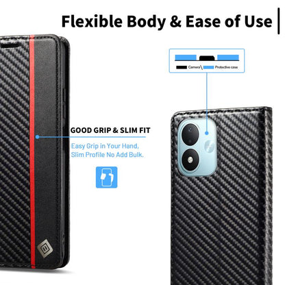 LC.IMEEKE Carbon Fiber Leather Phone Case, For Redmi Note 17 4G / 5G Global 169.7mm, For Redmi Note 17 Pro Max 5G Global 163.4mm, For Redmi Note 17 Pro 5G Global 163.5mm, For Redmi Note 15 Pro+ 5G Global 163.3mm, For Redmi Note 15 4G / 5G Global 164mm ...