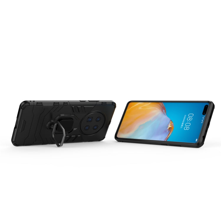 Black rugged phone case with magnetic ring holder, phone shown side profile