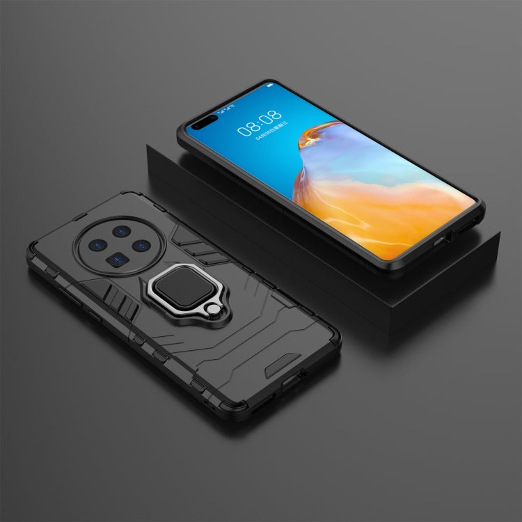 Black shockproof phone case with magnetic ring holder and shock-absorbing edges