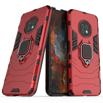 Red rugged phone case with magnetic ring holder and shockproof corner design