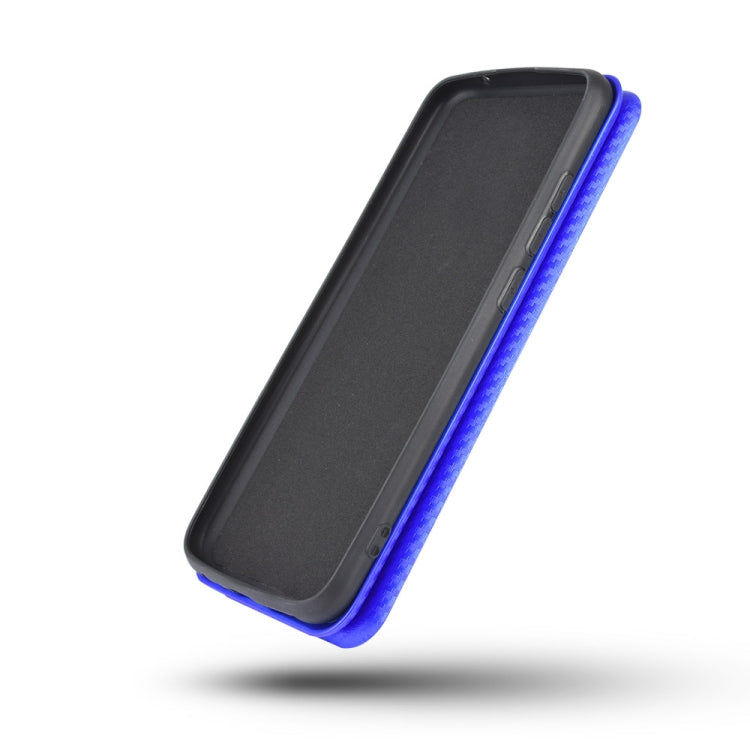 Black phone case with blue edge trim and textured protective cover