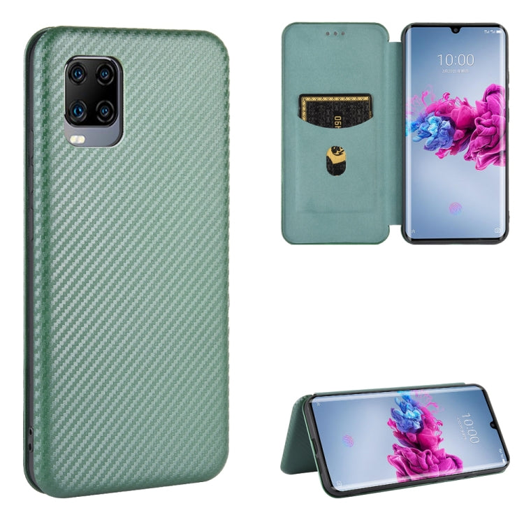 Magnetic flip phone case with carbon fiber texture, card slot, in muted green
