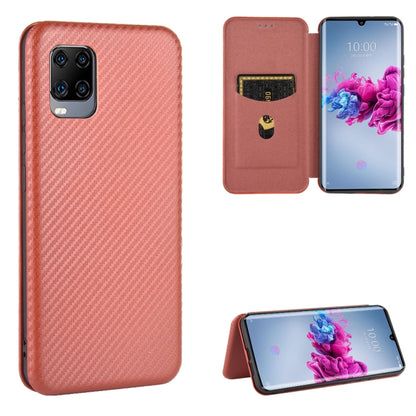 Carbon fiber texture magnetic flip phone case with card slot, rose pink, flip open.