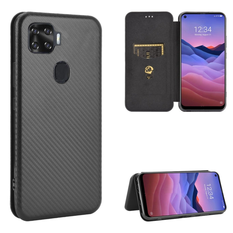 Magnetic flip phone case with carbon fiber texture, card slot, for smartphone in dark gray/black