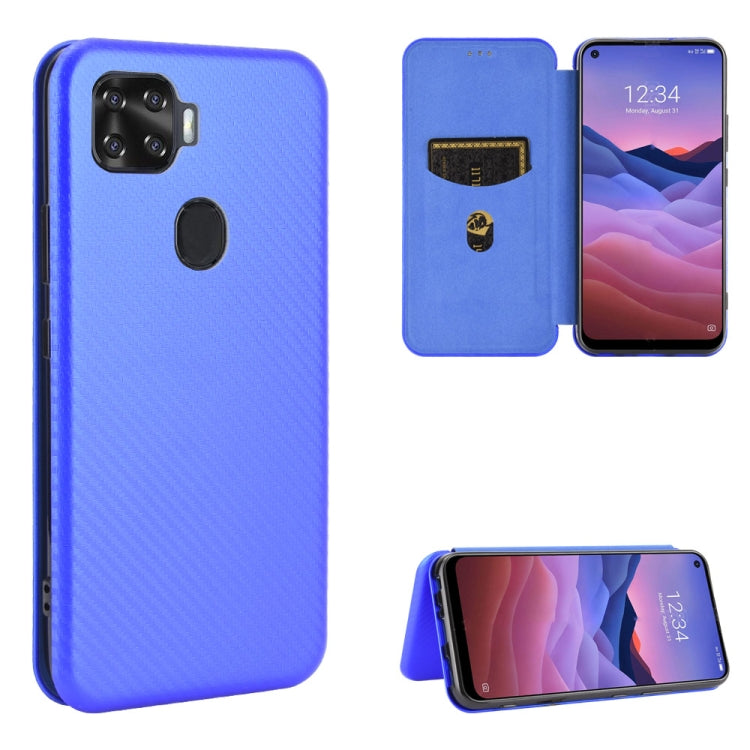Magnetic flip phone case with carbon fiber texture, card slot, in light blue