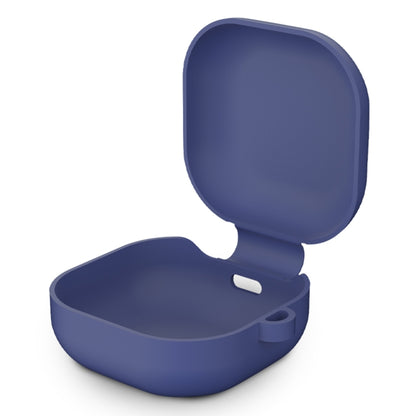 Navy blue silicone protective earphone case with hook, open to show interior for Galaxy Buds Live