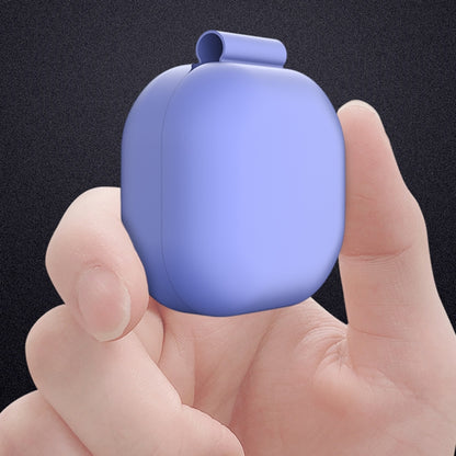 Lavender silicone earphone case with anti-fall hook, held in hand for Galaxy Buds Live