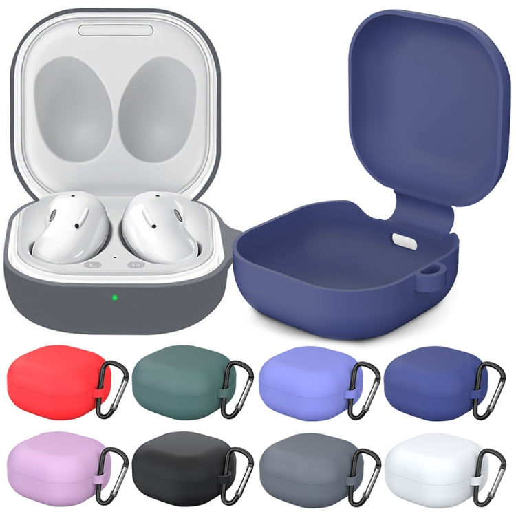 Protective earphone cases in multiple colors, open and closed, with hook clips
